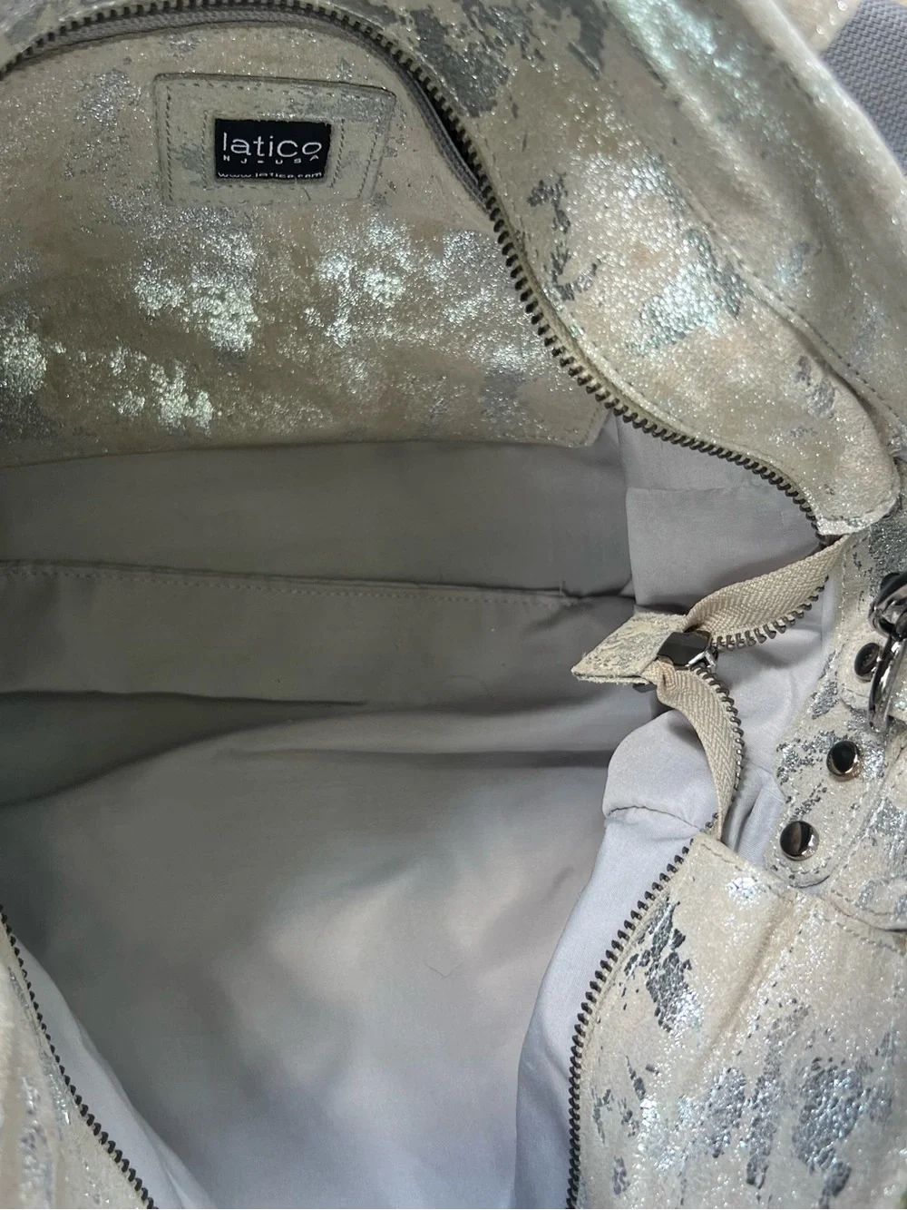latico Metallic Gray Satchel with Front Zip Pockets
